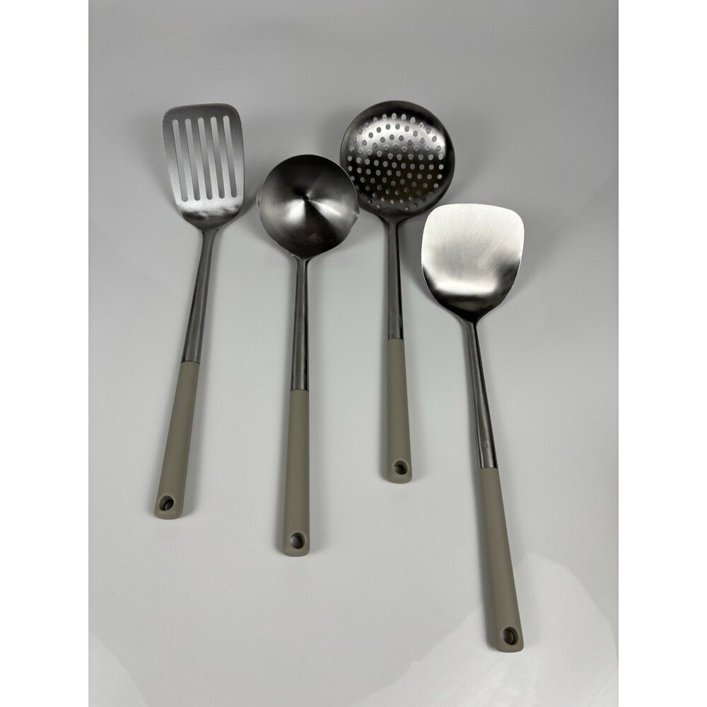 4pc Stainless Steel Cooking Utensils Set with Ergonomic Silicone Handles